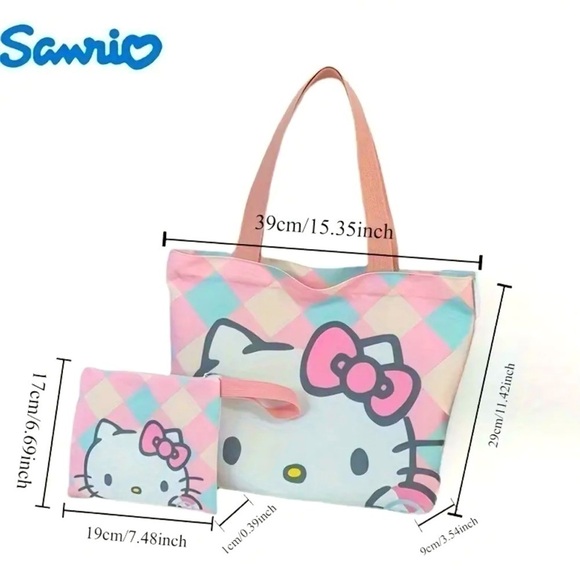 2 Piece Large Capacity Hello Kitty Canvas Tote Bag and Small Travel Bag - NWOT - Picture 3 of 4